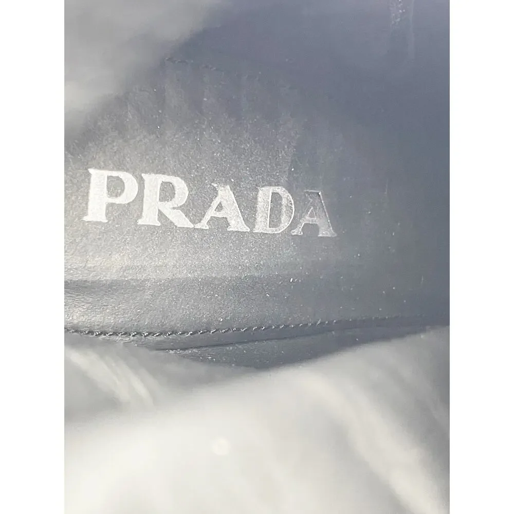 Prada Black Spazzolato Leather Re-Nylon Triangle Logo Lug Sole Ankle Boots IT 40 - Picture 12 of 13